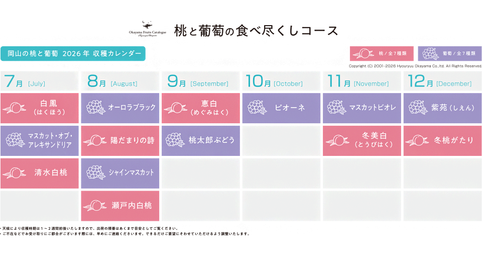 桃と葡萄の食べ尽くしコースカレンダー
