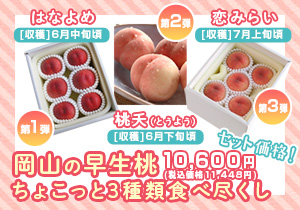 岡山の早生桃ちょこっと3種類食べ比べ